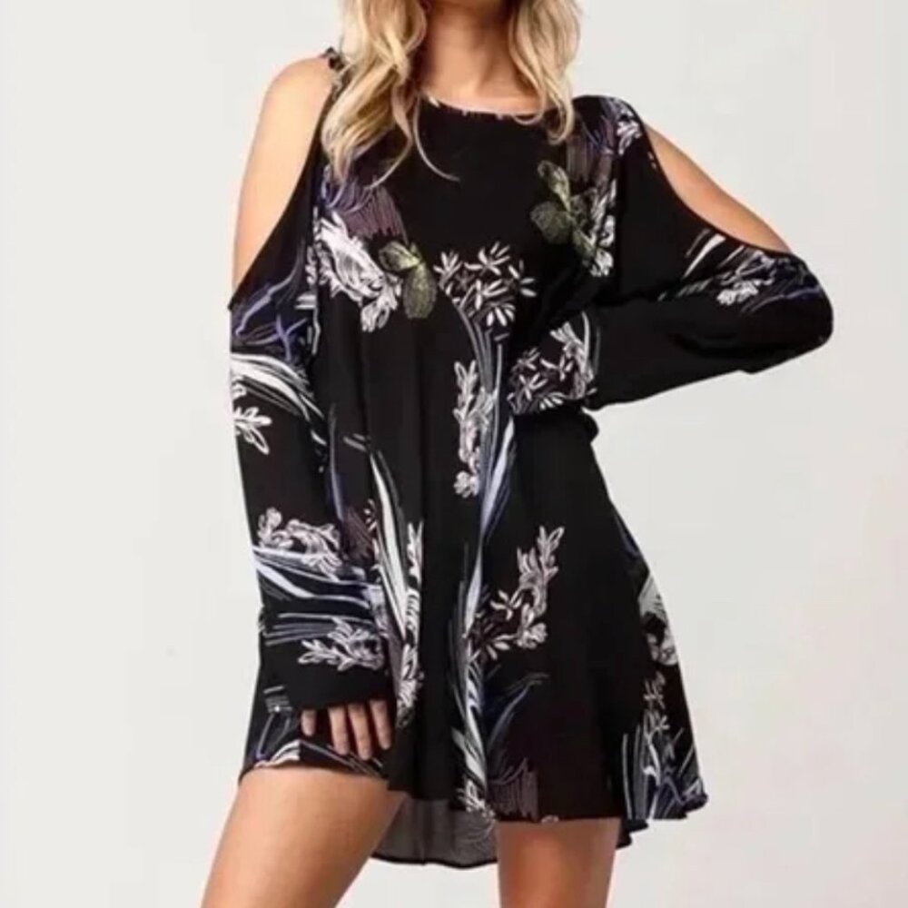 Free People Clear Skies Floral Mini Dress Tunic Cutout Shoulder
